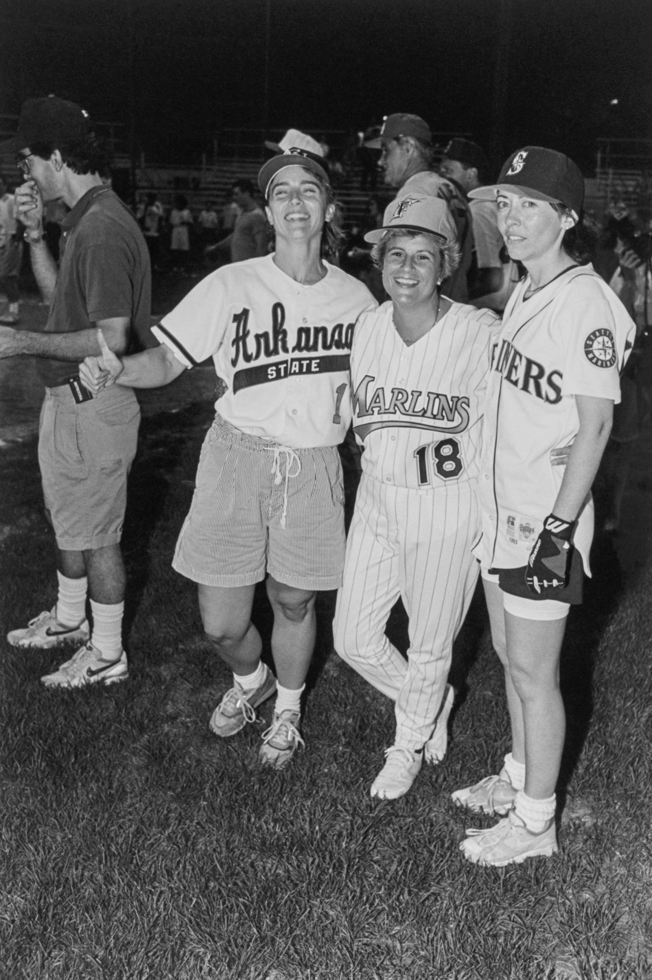 From left, Blanche Lambert Lincoln, Ileana Ros-Lehtinen and Maria Cantwell broke the gender barrier at the Congressional Baseball Game in 1993. (Chris Martin/CQ Roll Call file photo)